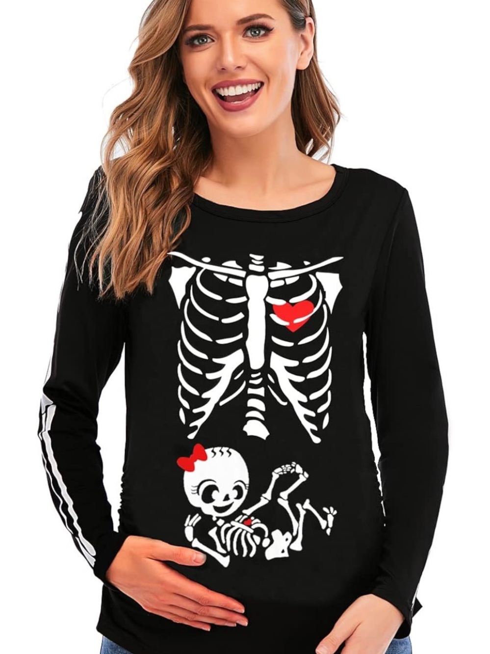 Black Maternity Skeleton Halloween Tee